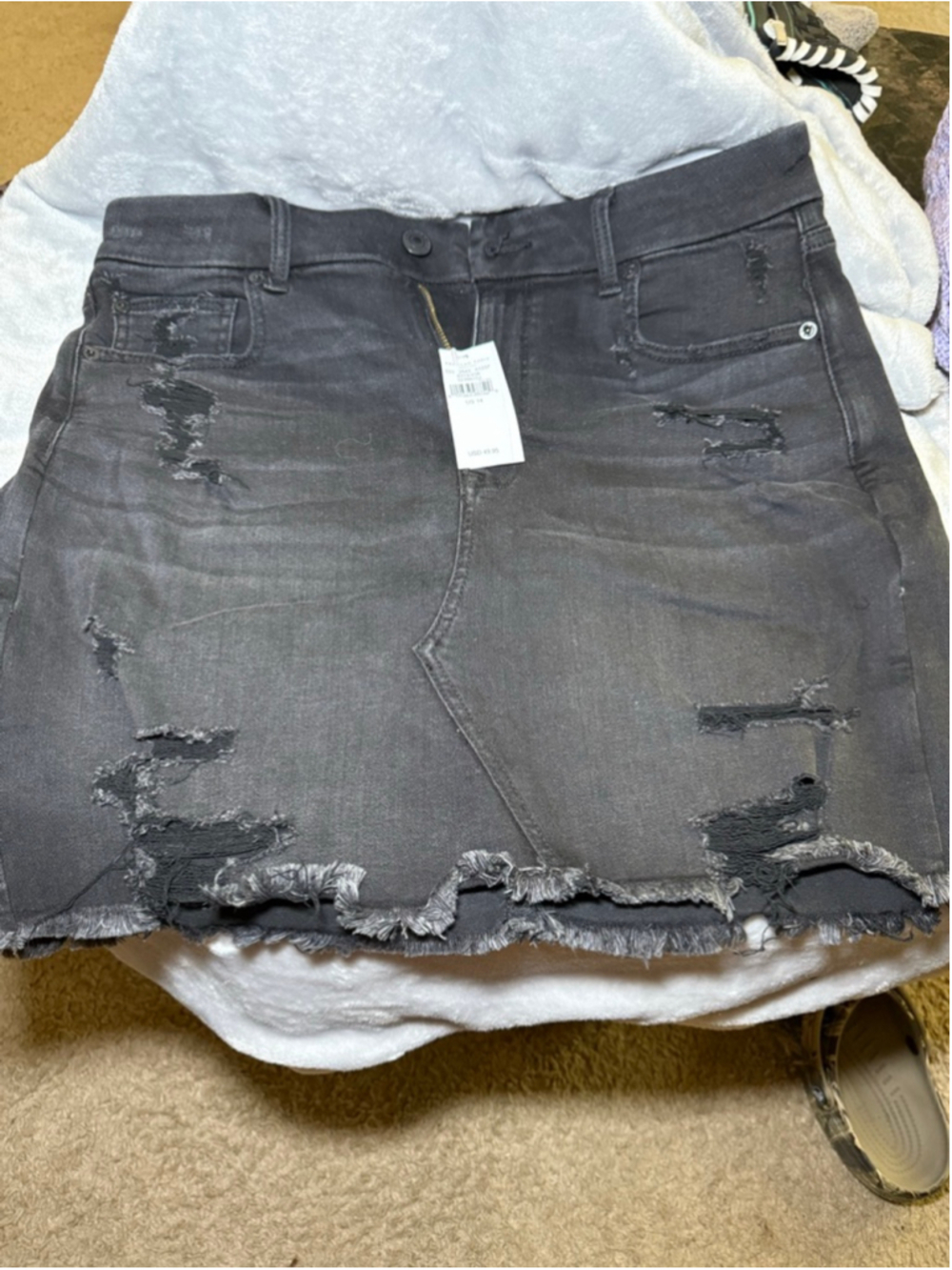 Women's American Eagle Outfitters Black Distressed Denim Mini Skirt Size 14
